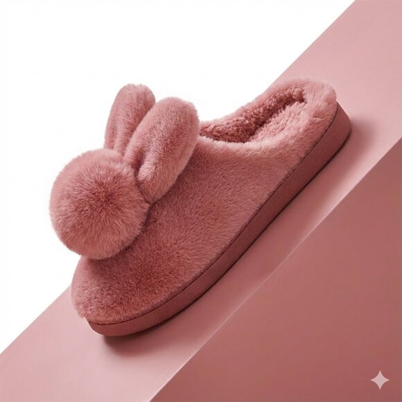 Cozy Fluffy Bunny Slides with Pom-Pom Detail - Picture 4 of 4